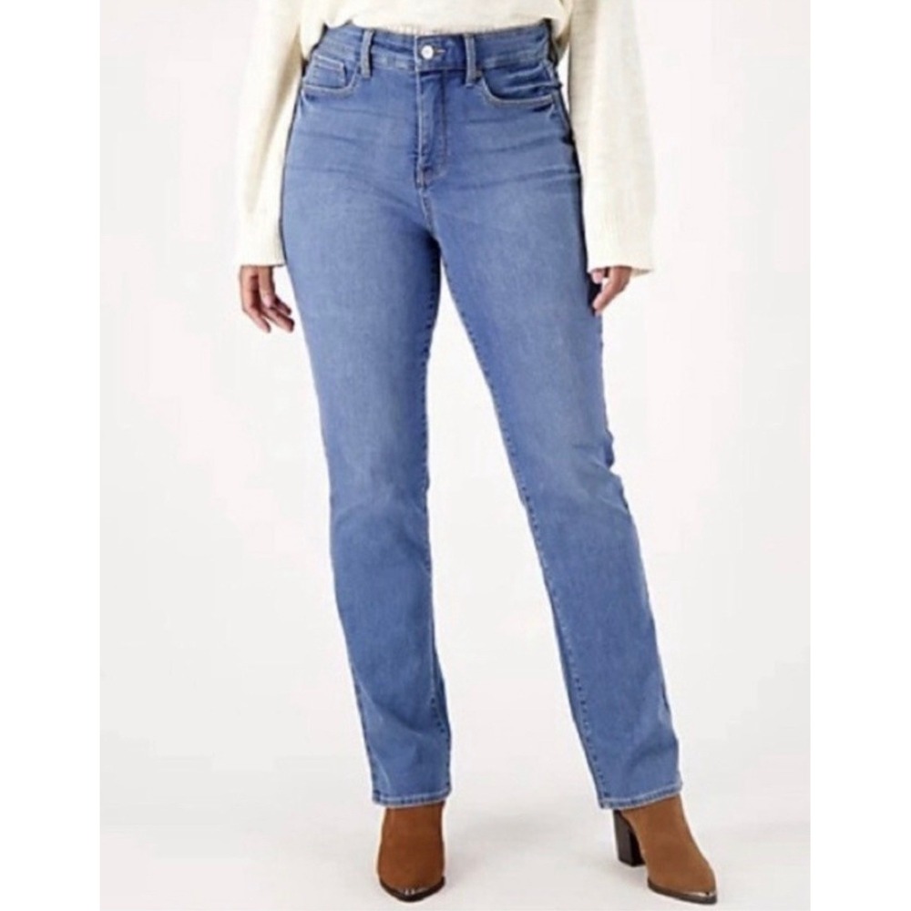 NYDJ Jeans size 16 Curves 360 Marilyn Straight Leg Jeans Blue Lovesick Stretch